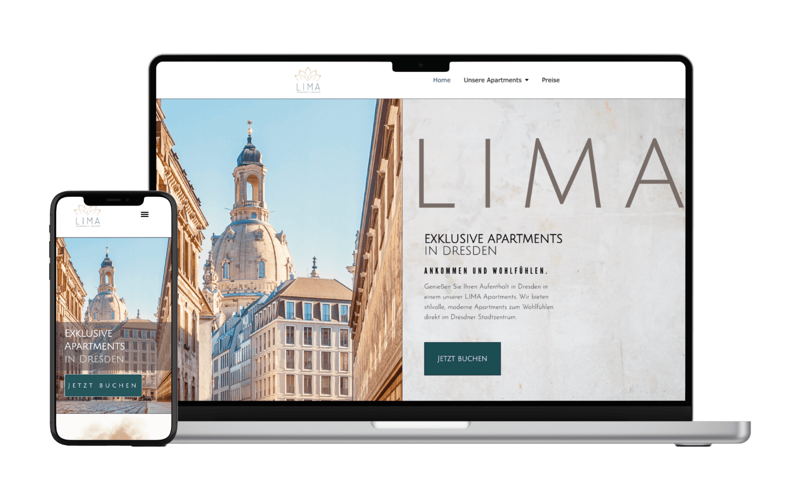 Responsive Website für LIMA Apartments Dresden
